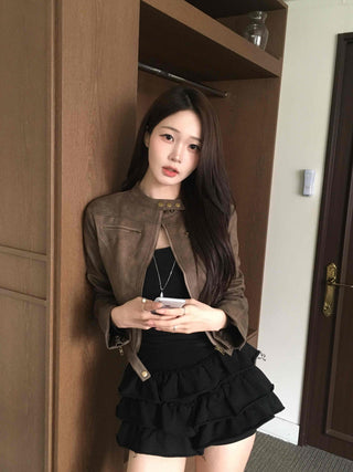 Motor China Crop Suede Rider Jacket