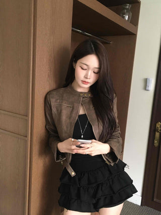 Motor China Crop Suede Rider Jacket