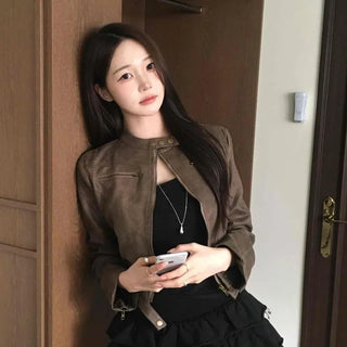 Motor China Crop Suede Rider Jacket