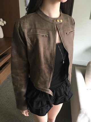 Motor China Crop Suede Rider Jacket