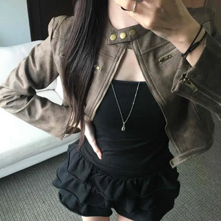 Motor China Crop Suede Rider Jacket