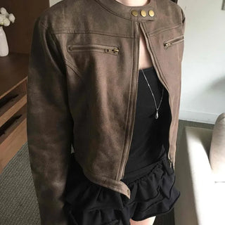 Motor China Crop Suede Rider Jacket