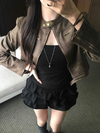 Motor China Crop Suede Rider Jacket