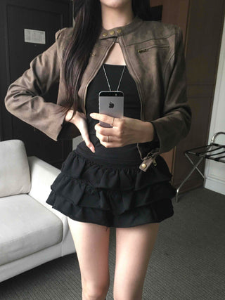 Motor China Crop Suede Rider Jacket