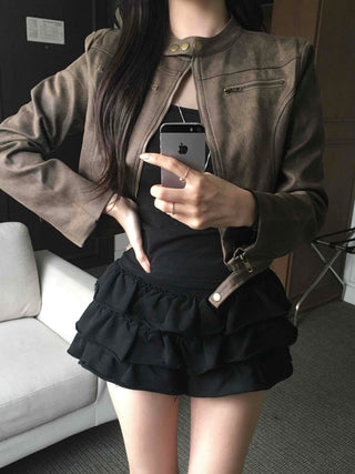 Motor China Crop Suede Rider Jacket