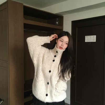 Balloon Sleeve Vertical Cable Open Cardigan