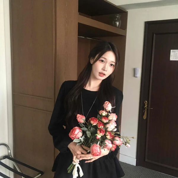 Velvet Puff Sleeve A-Line Flare Dress