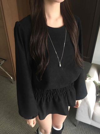 Velvet Puff Sleeve A-Line Flare Dress