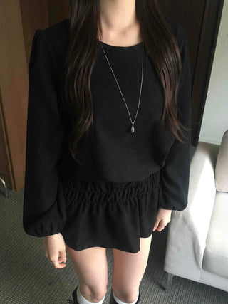 Velvet Puff Sleeve A-Line Flare Dress