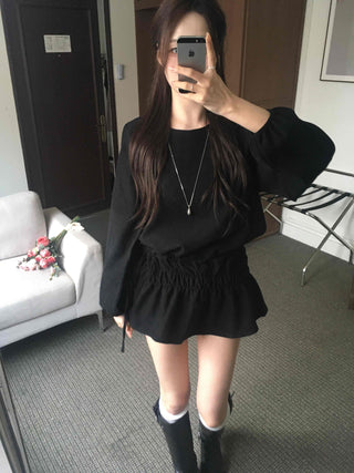 Velvet Puff Sleeve A-Line Flare Dress