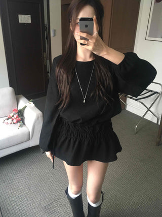 Velvet Puff Sleeve A-Line Flare Dress