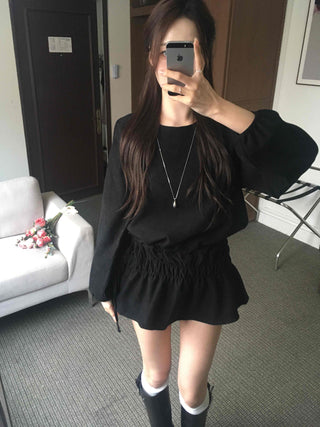 Velvet Puff Sleeve A-Line Flare Dress