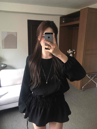 Velvet Puff Sleeve A-Line Flare Dress