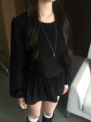 Velvet Puff Sleeve A-Line Flare Dress