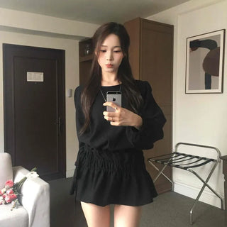 Velvet Puff Sleeve A-Line Flare Dress