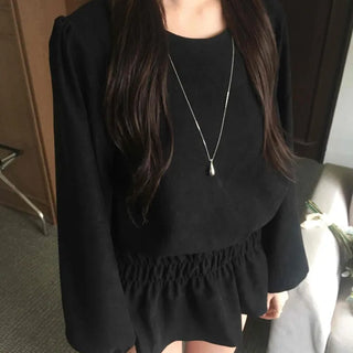 Velvet Puff Sleeve A-Line Flare Dress