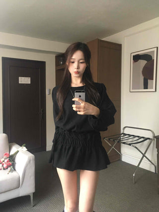 Velvet Puff Sleeve A-Line Flare Dress