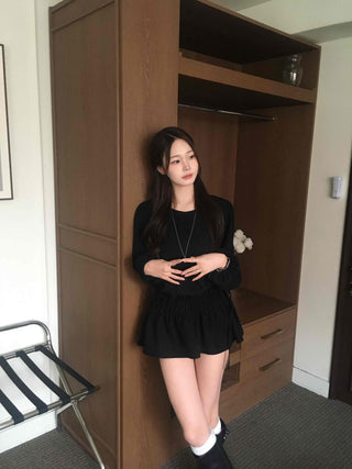 Velvet Puff Sleeve A-Line Flare Dress