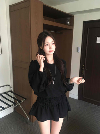 Velvet Puff Sleeve A-Line Flare Dress