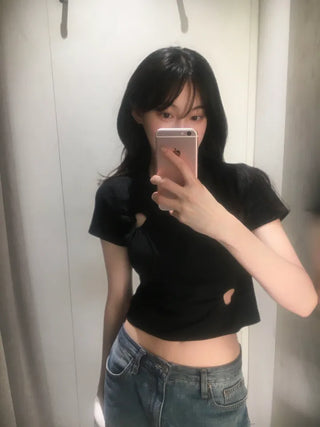 Hani Heart Punching Crop Short Sleeve Tee