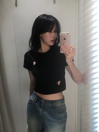 Hani Heart Punching Crop Short Sleeve Tee