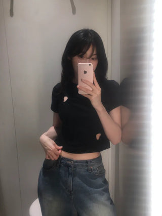 Hani Heart Punching Crop Short Sleeve Tee