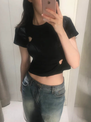 Hani Heart Punching Crop Short Sleeve Tee