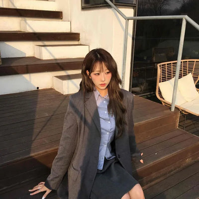 Vintage retro check pattern single jacket