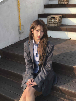 Vintage retro check pattern single jacket