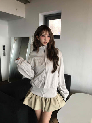 Feminine Pleated Cutout Elastic Waist Short Zip-up
