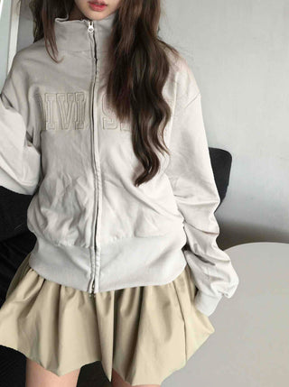 Feminine Pleated Cutout Elastic Waist Short Zip-up