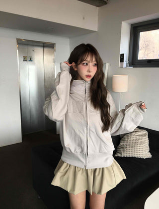 Feminine Pleated Cutout Elastic Waist Short Zip-up