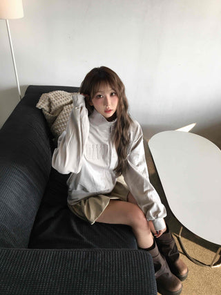 Feminine Pleated Cutout Elastic Waist Short Zip-up