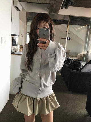 Feminine Pleated Cutout Elastic Waist Short Zip-up