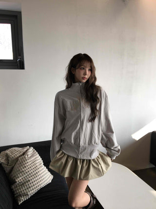 Feminine Pleated Cutout Elastic Waist Short Zip-up