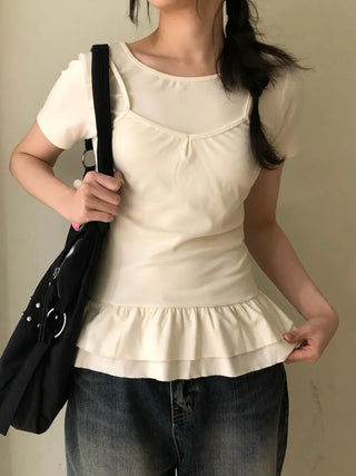 Doel Frill Layered Tiered Short Sleeve T-shirt