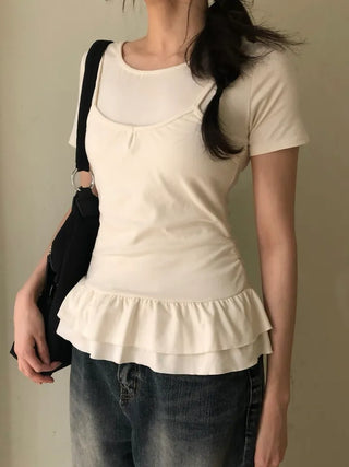 Doel Frill Layered Tiered Short Sleeve T-shirt