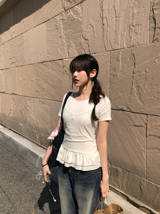Doel Frill Layered Tiered Short Sleeve T-shirt