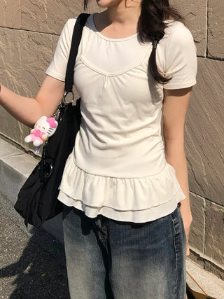 Doel Frill Layered Tiered Short Sleeve T-shirt