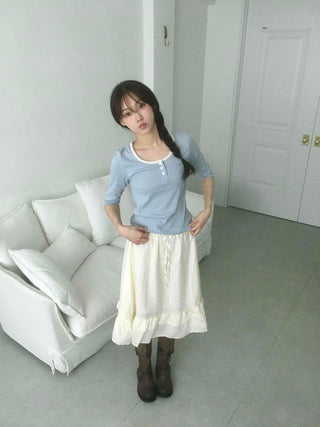 Unique Vintage U-Neck 3/4 Sleeve T-shirt
