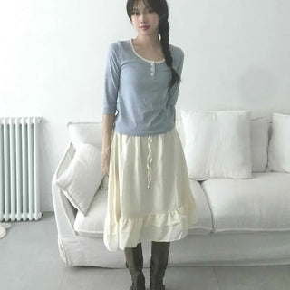 Unique Vintage U-Neck 3/4 Sleeve T-shirt