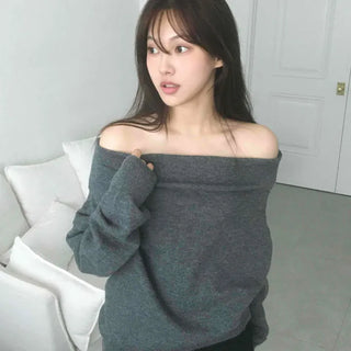 Off-shoulder Loose Fit Knit Top