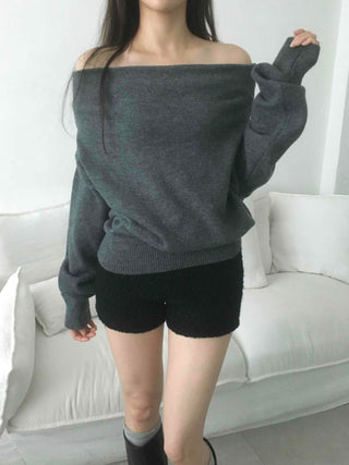 Off-shoulder Loose Fit Knit Top