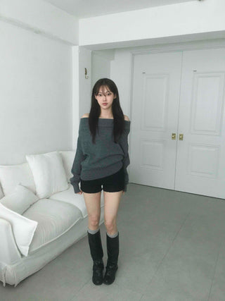 Off-shoulder Loose Fit Knit Top