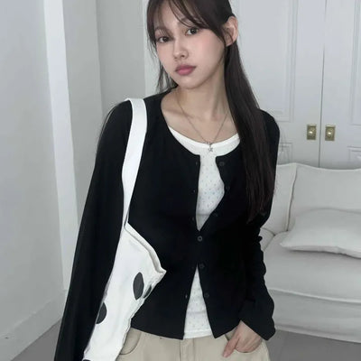 Eyelet Punching Layered Cardigan