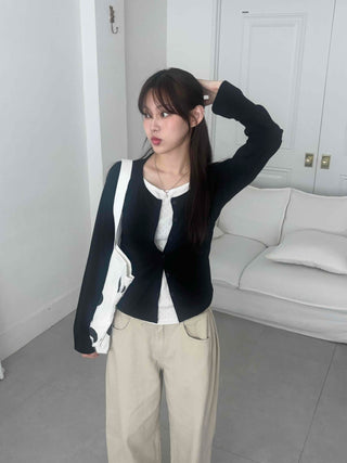 Eyelet Punching Layered Cardigan