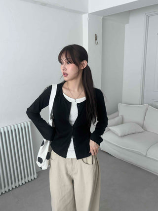 Eyelet Punching Layered Cardigan
