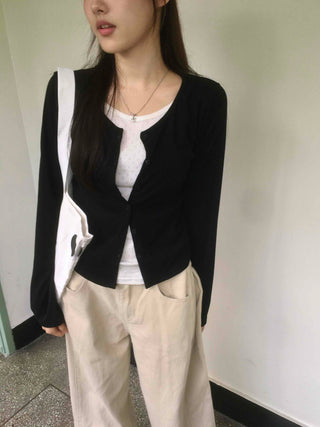 Eyelet Punching Layered Cardigan