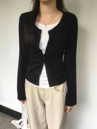 Eyelet Punching Layered Cardigan