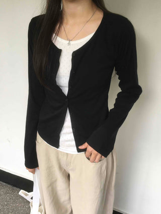 Eyelet Punching Layered Cardigan